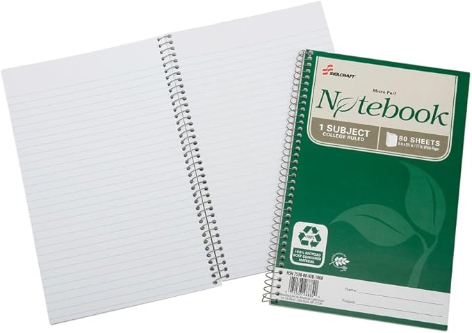 SKILCRAFT 7530-01-600-2017 100 Percent Recycled PCW Single-Subject Spiral Notebook, 6 x 9-1/2 Inch, 80 Sheets (Pack of 3)