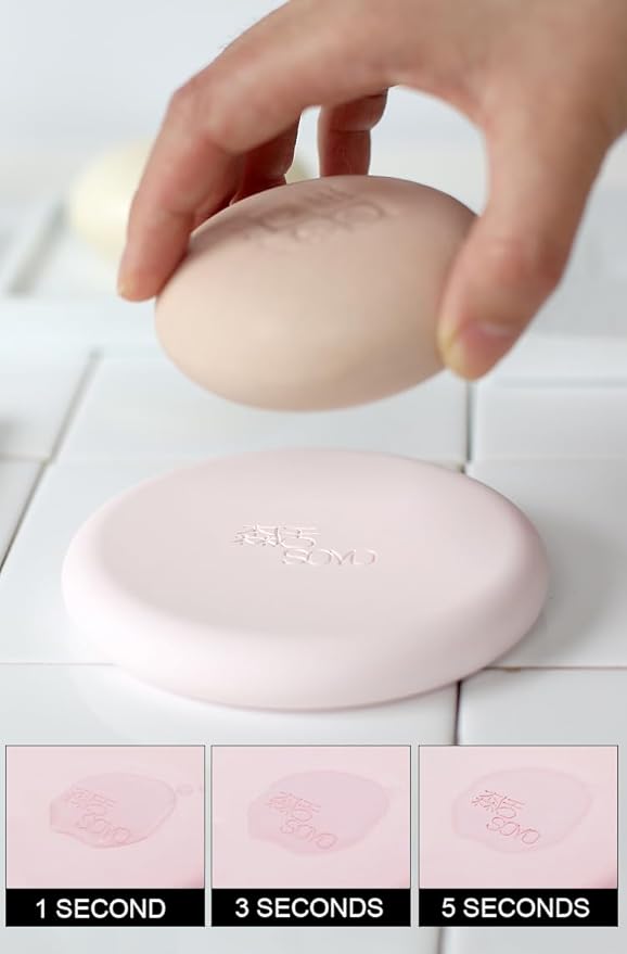 Diatomite Soap Dish Holder, Quick Dry Stone Soap Dish, Fast Drying Stone Soap Tray, Diatomaceous Earth Soap Dish for Hand Soap, Sponge Holder (Pink, Round)