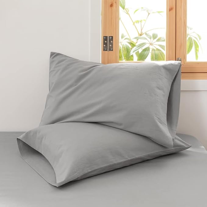 Simple&Opulence Linen Pillowcases 1 Pair Basic Style 55% Euro Linen 45% Cotton Blend Solid Color Flax Shams Set of 2, Standard Queen Size 20"x30", Grey