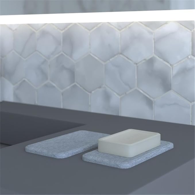 Modern Quick Dry Absorbent Bathroom Diatomite Stone Soap Dish in Gray