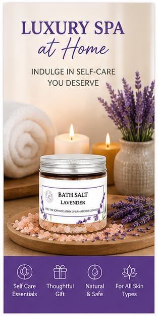 Himalayan Bath Salt with Lavender Petals, Essential Oil & Epsom Salt– 170 Grams, Detox & Wellness