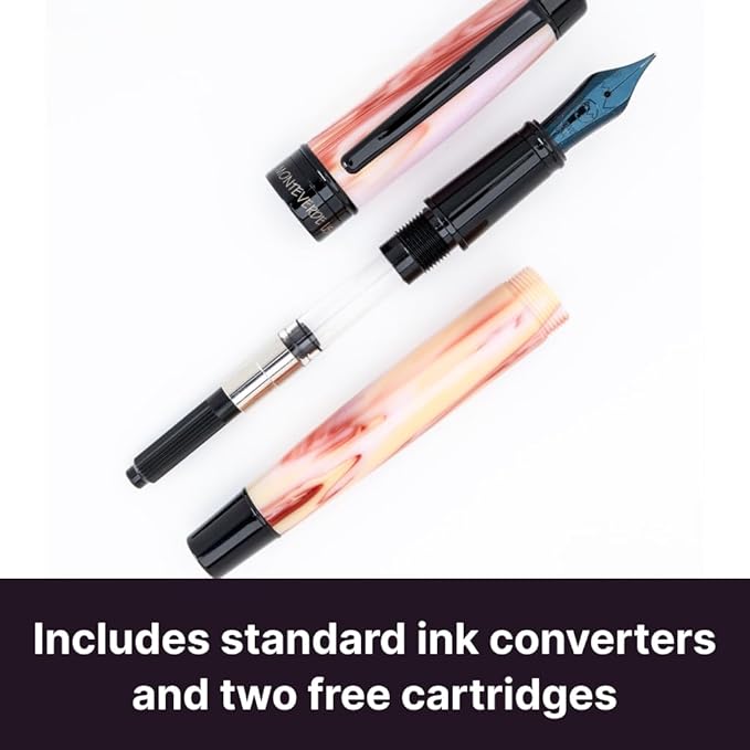 Monteverde USA Prima Red Swirl Fountain Pen - Broad Nib, Handcrafted Resin, JoWo Nib, Refillable, Luxury Gift Box