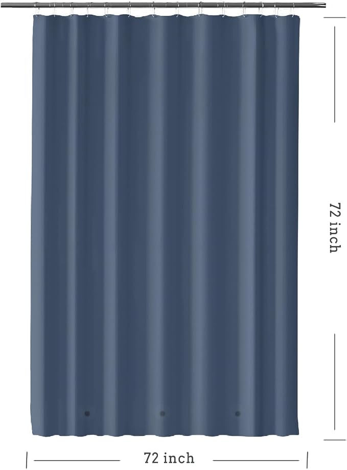 TIKABC Dark Blue Shower Curtain Liner, 4G PEVA Shower Liner, Plastic Waterproof Shower Curtains, 72x72 inch with Grommet Holes 3 Magnetic Weights
