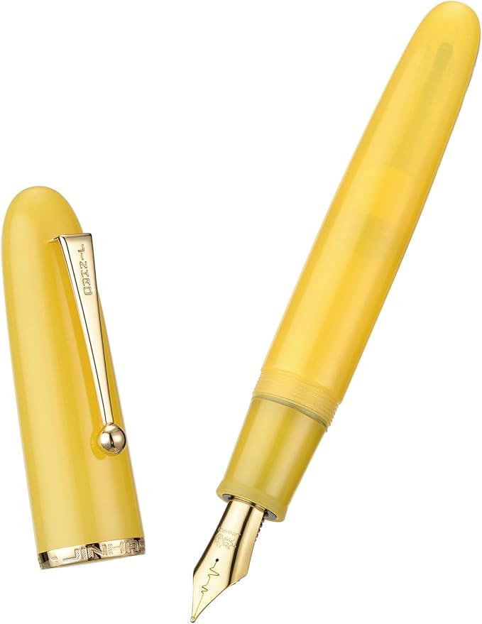 Jinhao 9019 DaDao Series Fountain Pen, Size 8 Medium Heartbeat Nib with Large Ink Converter, Yellow Jade Acrylic Design Smooth Writing Pen (Gold Trim)