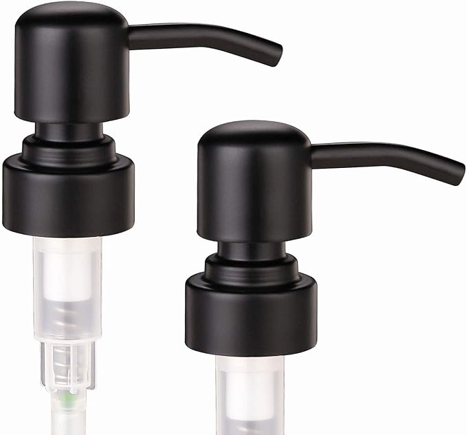 2-Pack Dimpled Finish Amber Glass Soap Dispensers with Matte Black Stainless Steel Pumps, 16 oz Refillable Bottles for Kitchen & Bathroom (Amber Dimpled Finish-Black Pump)