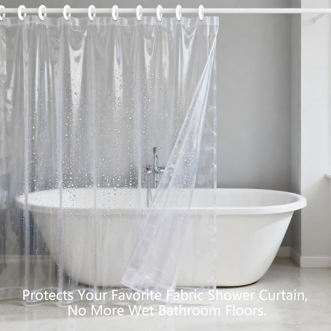 Vamelia Clear Shower Curtain Liner PEVA Plastic Bath Curtain Liners Lightweight Waterproof Bathroom Curtains with Hooks