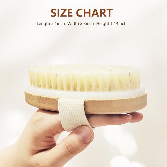 2 Pack Dry Brushing Body Brush for Lymphatic Natural Bristle Exfoliating with Massage Nodes Blood Circulation Improvement