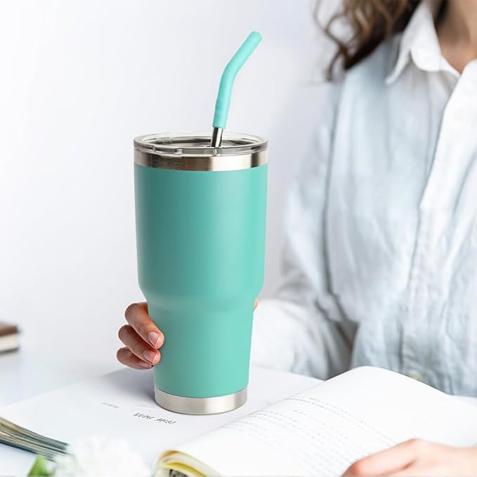 Metal Straws Reusable With Silicone Tips for Yeti 20 oz Tumbler, 8.5" Stainless Steel Straight Drinking Straw- 2 Cleaning Brushes & 1 Portable Bag