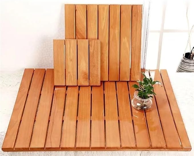 Square Teak Shower Mat 20 24 26 28 30 32 34 36in, Elevated Waterproof Non Slip Solid Wood Bath Mat for Bathtub/Inside Outside Showers/Spa, Customizable(34x50in(86x127cm))