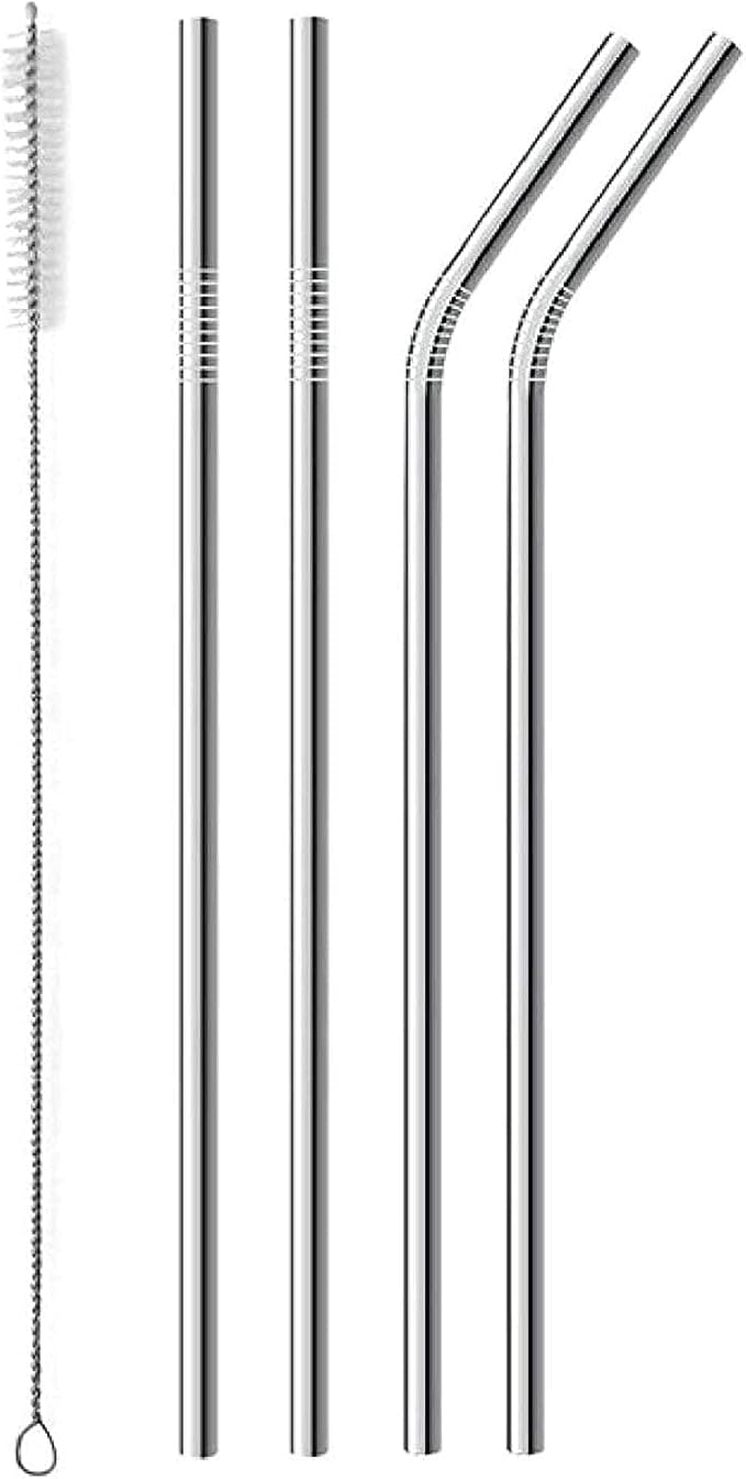 Metal Stainless Steel Straws, 4pcs 12" Ultra Long Reusable Metal Drinking Straws with Cleaning Brush and Silicone Tips for Tall Tumblers