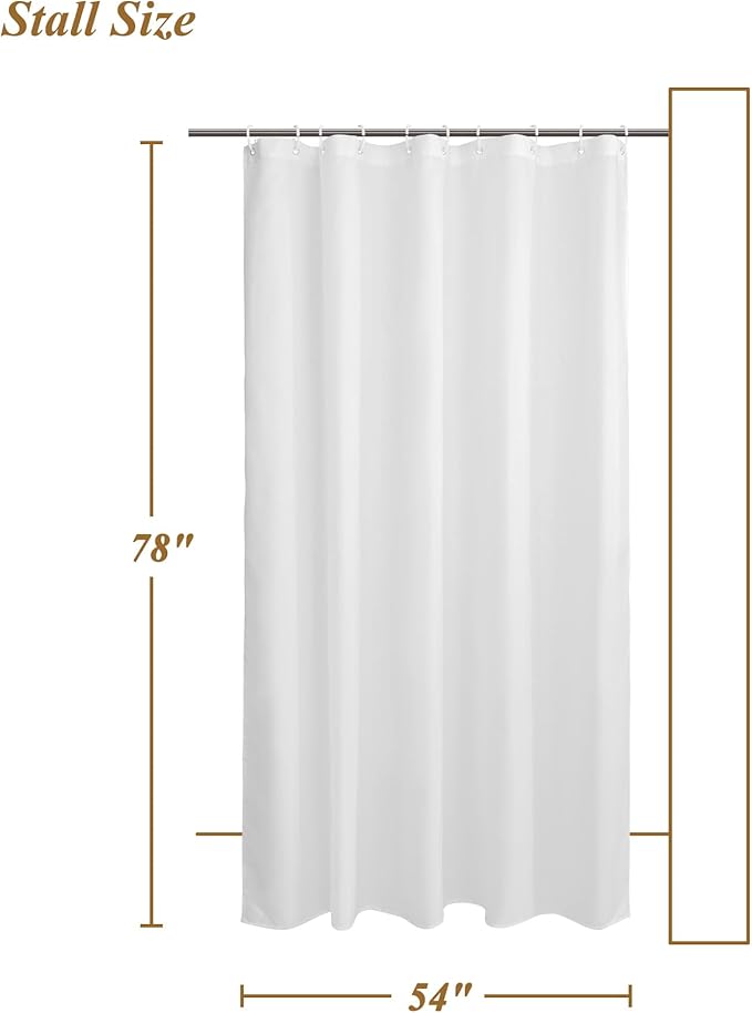 Mrs Awesome 54x78 Sustainable Shower Curtain Liner, Recycled Polyester Material, Eco Friendly, Non Plastic & Freon-Free Washable Stall Fabric Shower Curtain Liner with Magnets, 54" x 78", White