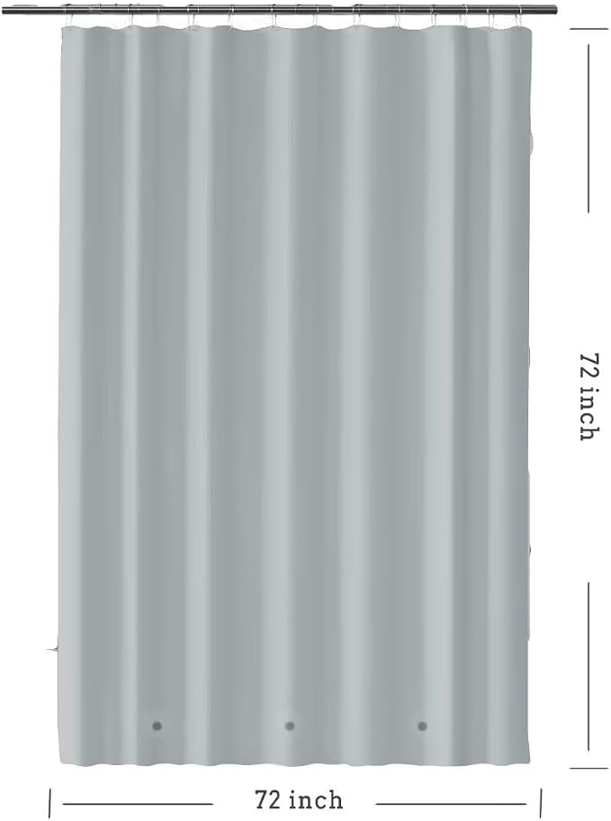 TIKABC Grey Shower Curtain Liner, 4G PEVA Shower Liner, Plastic Waterproof Shower Curtains, 72x72 inch with Grommet Holes 3 Magnetic Weights
