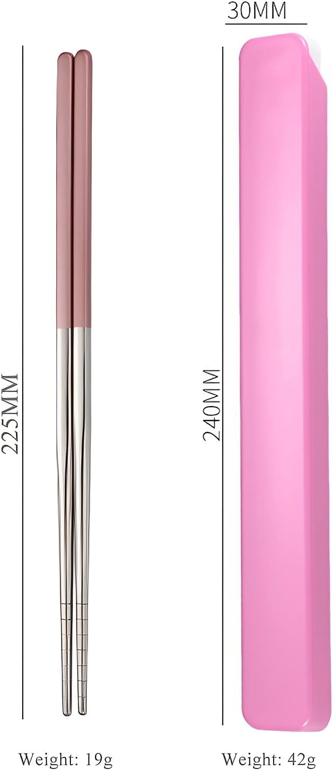 Pink Chopsticks Reusable Portable SUS304 Stainless Steel, White Pink,9‘’ | 18/8 Stainless Steel,Metal,Black Blue For Travel,Camping,Bento Box, Alternative to Wooden/Plastic Chopstick