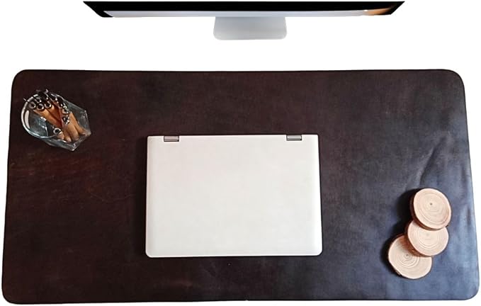 Full Grain Genuine Leather Desk Mat Large Mouse Pad Gaming | Thick Anti-Slip DeskPad & Blotter for Keyboard, Home & Office Table Protector, Walnut Brown, 32L x 16W inch