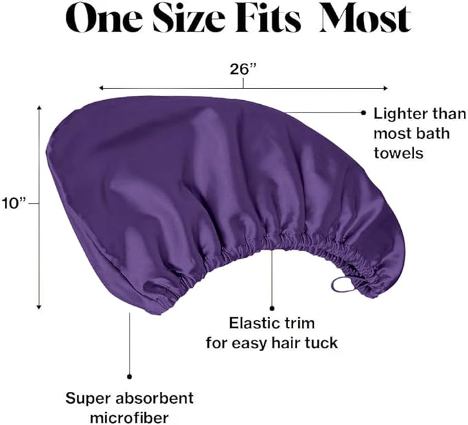 Satin Microfiber Hair Towel Wrap for Quick Drying & Anti-Frizz - Super Absorbent, Hair Turbans for Wet Hair, Ideal for Long, Short, Curly Hair (Purple)