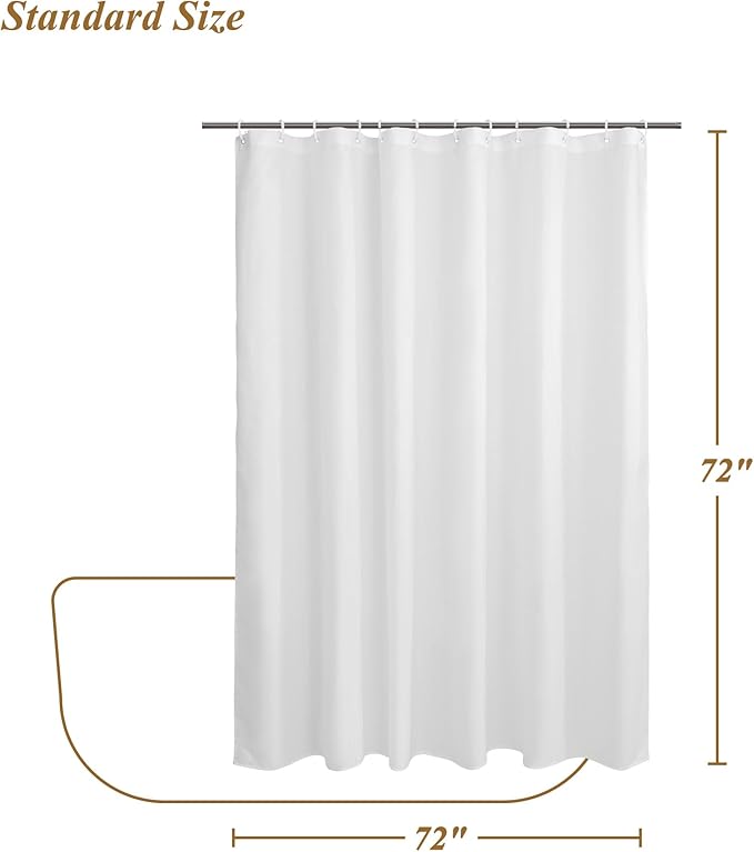 Sustainable Shower Curtain Liner, Recycled Polyester Material, Eco Friendly, Non Plastic & Freon-free Washable Fabric Shower Curtain Liner with Magnets, 72"x72" Shower Liner for Bathroom, White
