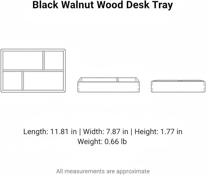 Solid Black Walnut Wood Desk Organizer Tray for Office, Entryway, and Home Storage