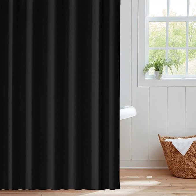 timecity Black Shower Curtain Liner with 3 Magnets Plastic Bath Curtain Thickened Water Proof Quick Drying Shower Curtain Set with 12 White Plastic Hooks Shower Liner for Bathroom Shower,71x79inch