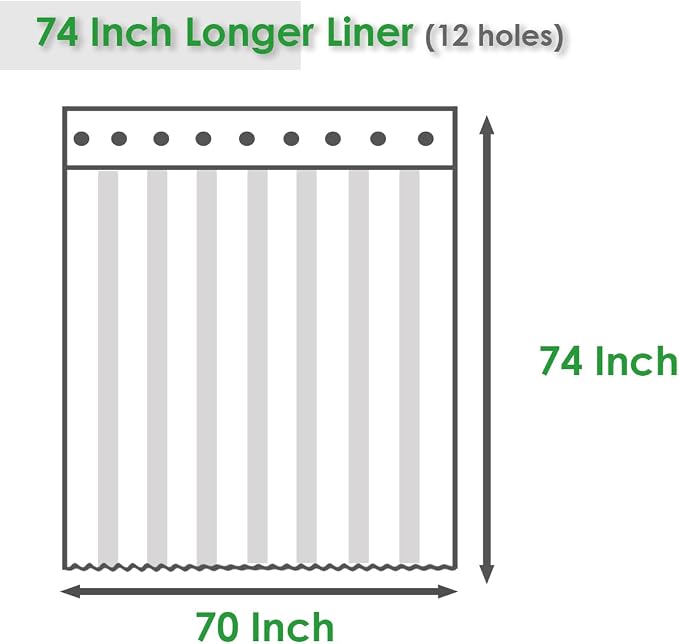 Fabric Shower Curtain Liner 70 x 74 Inch, Water-Repellent Polyester Long Bathroom Shower Curtains Spa and Hotel Quality, Machine Washable, White
