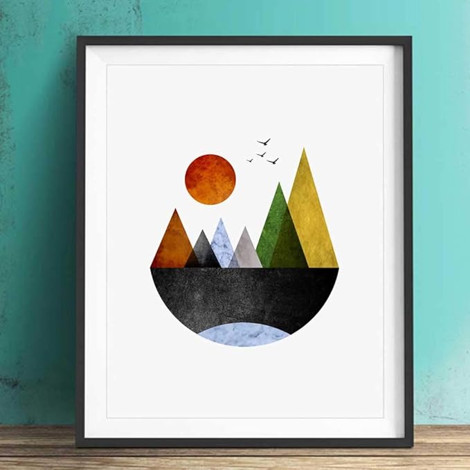 Abstract Mountain Art Print, Minimalist Abstract Wall Decor, Modern Geometric Wall Art, Set of 2 Prints - 8x10 inch - No Frame
