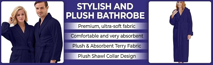 KAHAF COLLECTION Cotton Terry Robes for Women and Men, Terry Shawl Collar Bathrobe, ONE SIZE - UNISEX Men & Women Spa Robe