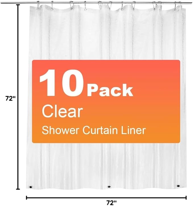 ZEMAHOME 10 Pack PEVA Plastic Shower Curtain Liner Premium Light Weight 72" x 72" Clear Bathroom Shower Showroom Curtain Liner with Rustproof Metal Gromments and Weighted Magnet