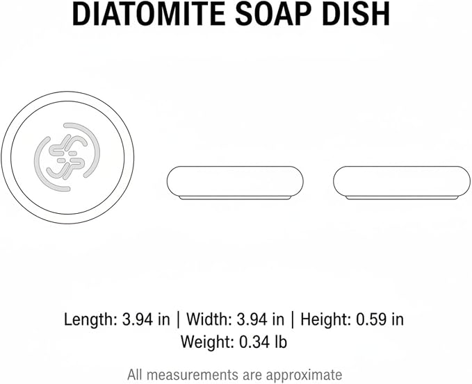 Round Diatomite Soap Dish, 3.9 Inch Natural Stone Bar Soap Holder for Bathroom Sink, Vanity, or Shower Ledge