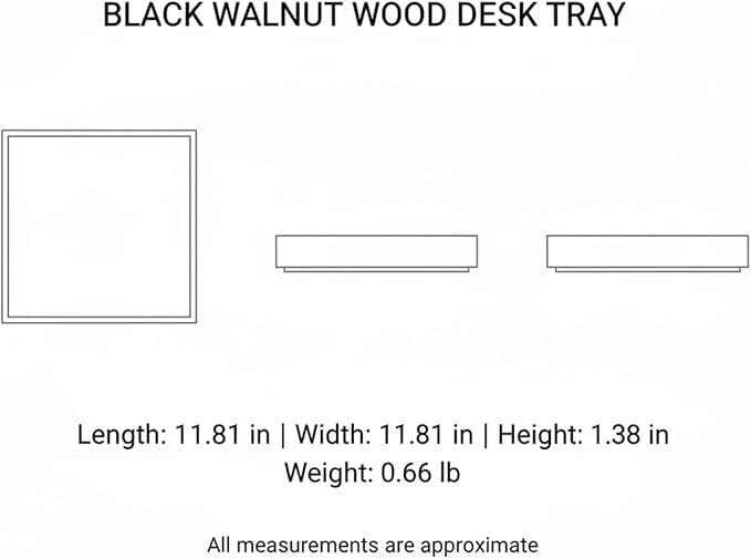 Solid Black Walnut Wood Desk Organizer Tray for Office, Entryway, and Home Storage
