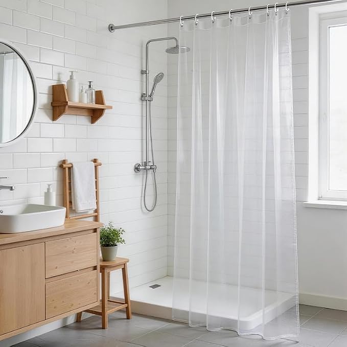 Clear Shower Curtain Liner, 72x72 PEVA Bath Shower Curtain Liner with 12 Plastic Hooks Lightweight Waterproof