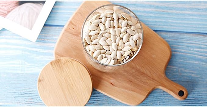 Glass Food Storage Containers with Bamboo Lids Airtight Food Storage Jar Glass Jar Kitchen Canisters for Pasta, Rice, Flour, Sugar(380ml, 65x150mm)