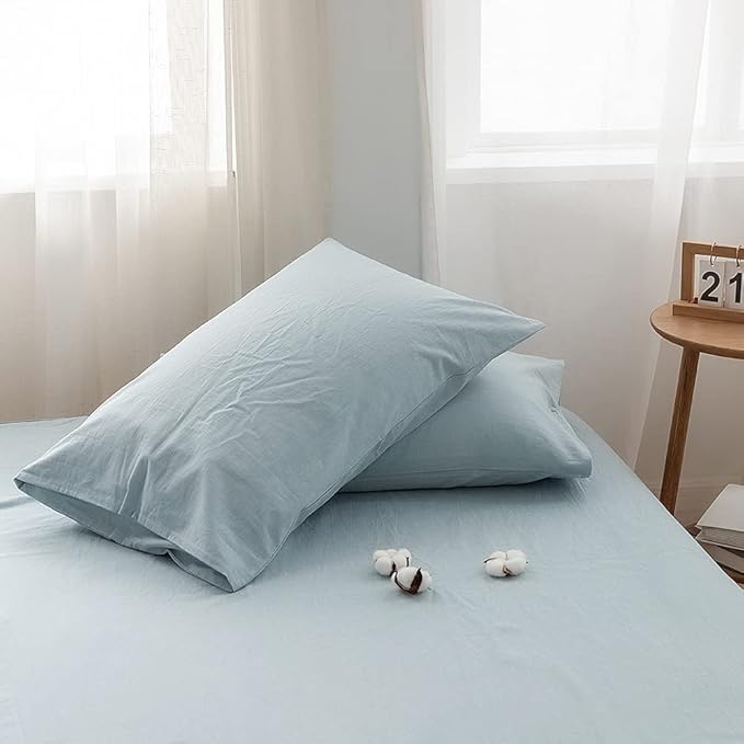 FACE TWO FACE Bedding Duvet Cover Set100% Washed Cotton Duvet Cover Linen Like Textured Breathable Durable Soft Comfy(Full, Light Blue)