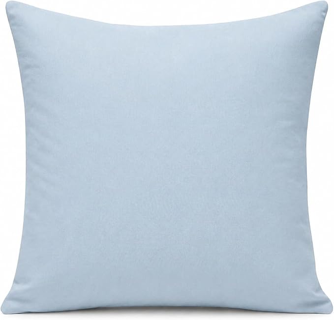 TangDepot 100% Cotton Solid Throw Pillow Cover 18x18 Light Blue | 100% cotton, same-color zip, machine wash & air dry. For living room, bedroom, office, car. 42 colors, 242 sizes. Cover only.