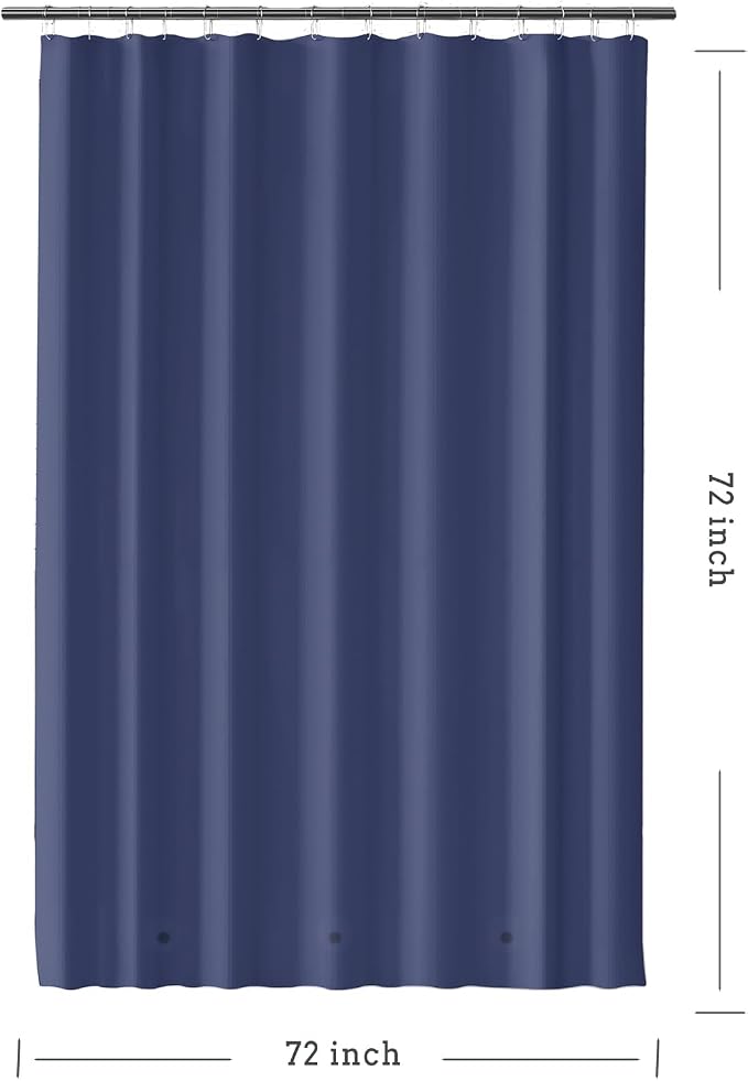 TIKABC Navy Blue Shower Curtain Liner, 4G PEVA Shower Liner, Plastic Waterproof Shower Curtains, 72x72 inch with Grommet Holes 3 Magnetic Weights