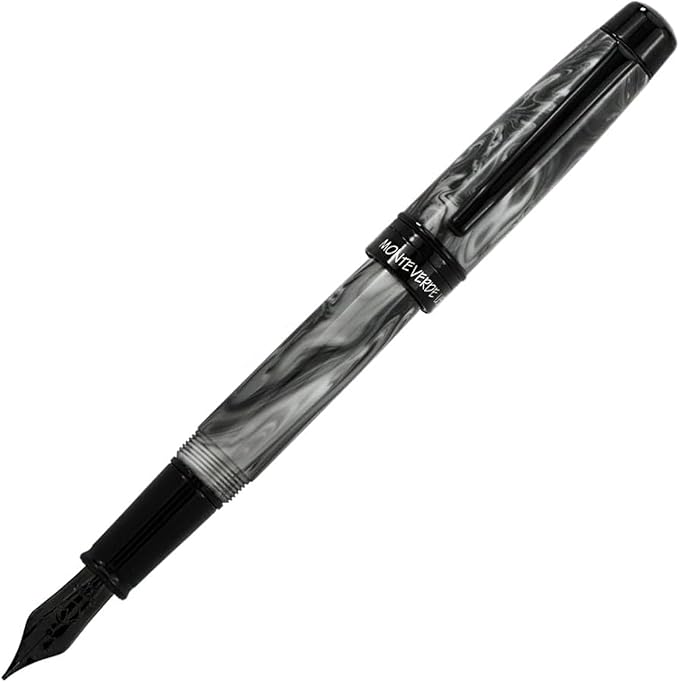 Monteverde USA Prima Grey Swirl Fountain Pen - Broad Nib, Handcrafted Resin, JoWo Nib, Refillable, Luxury Gift Box