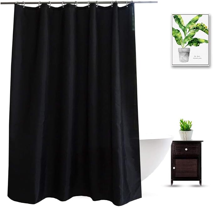 Fabric Black Shower Curtain Liner, Washable Light Weight Cloth Shower Curtains Bathroom with Bottom Weight, Water Repellent, 72x72 inch