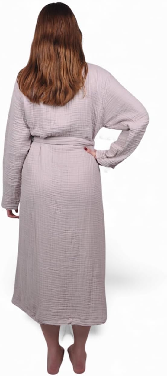 Muslin Bathrobe - Cotton Gauze Robe for Women and Men - Lightweight Breathable Summer Kimono - Boho Spa/Maternity Robe