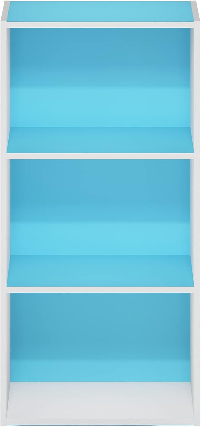 Furinno Luder 3-Tier Open Shelf Bookcase, Light Blue/White
