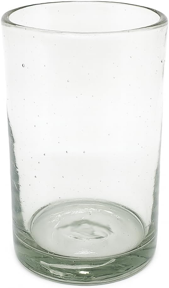 Clear 14 oz Drinking Glasses (Set of 6) | Hand Blown Mexican Glassware | Recycled Glass Drinking Glasses for Water, Juice, Margarita, Cocktails & Whiskey, Lead-Free Toxin Free