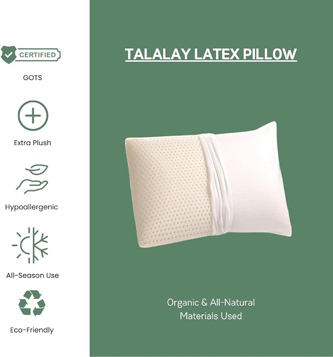 ORGANIC TEXTILES 100% Talalay Latex Bed Pillow with GOTS Certified Organic Cotton Cover (Queen Size - Soft) - Pack of 2