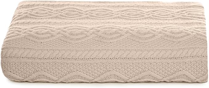 SAOL King Size Bed Irish Aran Throw Blanket 100% Super Soft Merino Wool 92x78 Inches (Parsnip)
