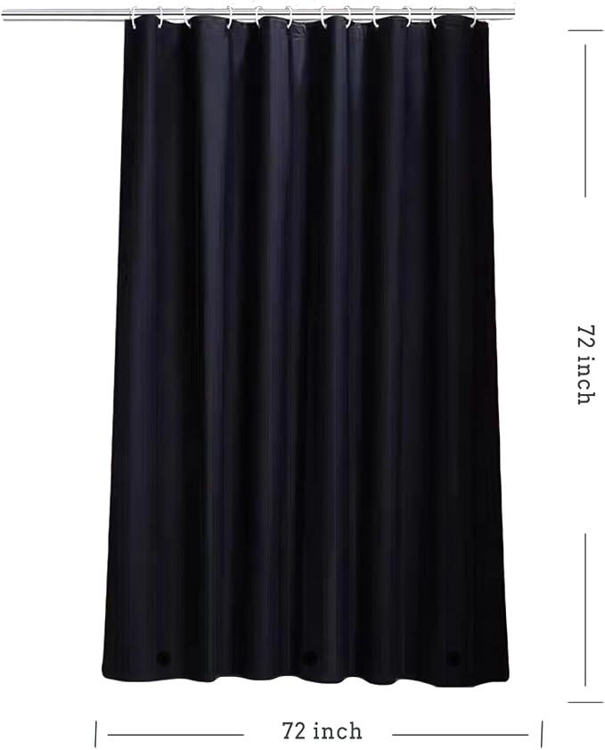TIKABC Black Shower Curtain Liner, 4G PEVA Shower Liner, Plastic Peva Waterproof Shower Curtains, 72x72 inch with Grommet Holes 3 Magnetic Weights