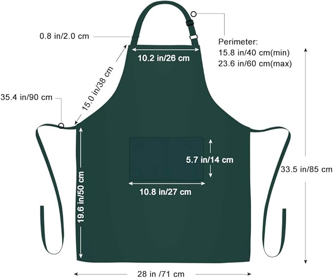 Jubatus 2 Pack 100% Cotton Aprons with 2 Pockets Cooking Chef Kitchen Adjustable Bib Apron for Women Men, Dark Green