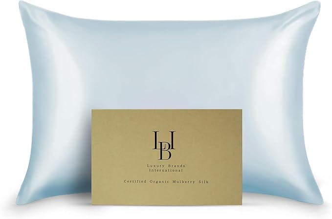 Silk Pillow Cases Certified Organic 100% Pure Mulberry Silk Pillowcase Grade 6A 25 Momme Pillowcase (Blue, King, Pack of 1)