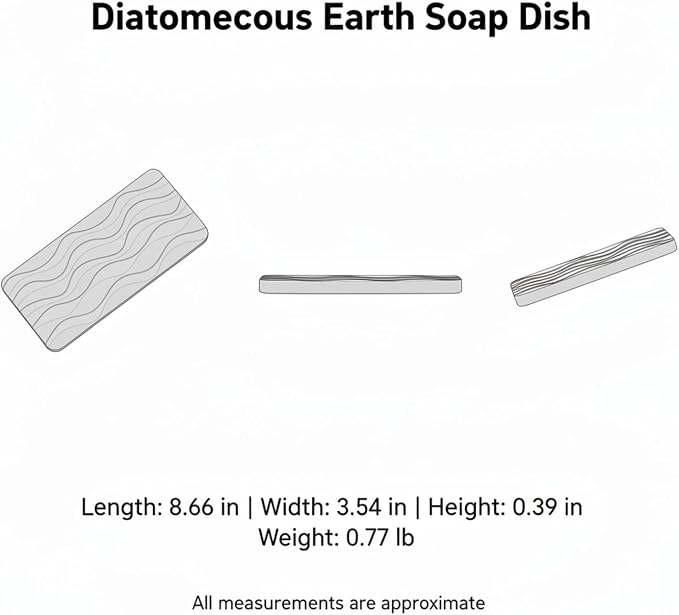Diatomaceous Earth Soap Dish, Rectangular Stone Bar Soap Holder for Bathroom Sink & Shower, Absorbent Tray (8.7 x 3.5 Inch)