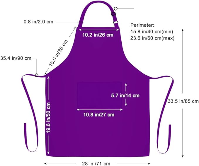 Jubatus 2 Pack 100% Cotton Aprons with 2 Pockets Cooking Chef Kitchen Adjustable Bib Apron for Women Men, Purple