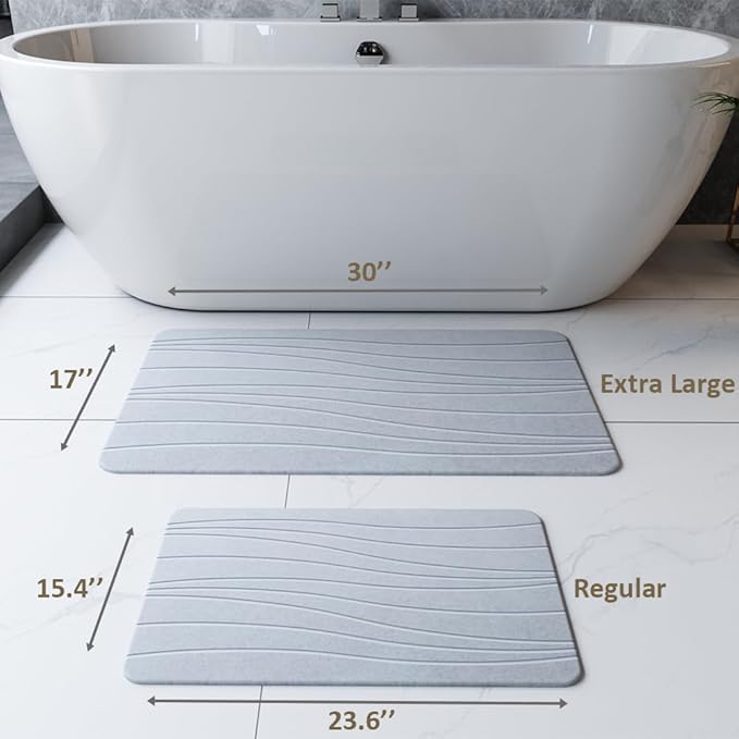 Extra Large Stone Bath Mat, 30'' x 17'' Diatomaceous Earth Non-Slip Stone Shower Mat, Super Absorbent Diatomite Stone Mats for Bathroom Dark Grey XL Plex