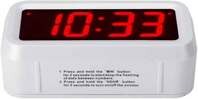 Digital Alarm Clock Battery Operated with LED Display for Bedrooms, Long Battery Life for 12 Months, 3 Brightness Adjustable, 12/24 Hour, Snooze, White Case with Red Digits