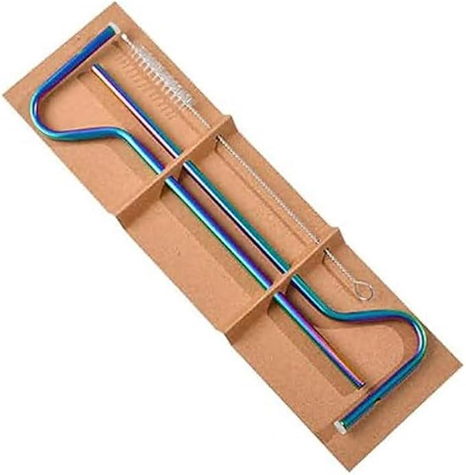 Straw,Reusable Stainless Steel Drinking Straw,Easy to Clean,Free Cleaning Brush Included(2PCS,Multi)