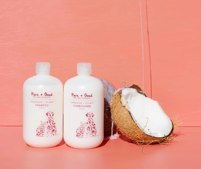 Pure + Good - Shampoo and Conditioner Set, Formulated for All Pets, Gentle and Cleansing, Made in The USA, Cruelty Free, 16 fl oz (Sandalwood + Coconut)