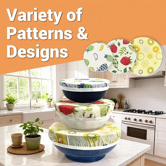 Reusable Beeswax Bowl Covers - 3 Pack Eco Friendly Food Wraps for Kitchen Storage - Sustainable Plastic Wrap Alternative for Salad Bowls & Fruits - Washable Zero Waste Food Lids (floral print)
